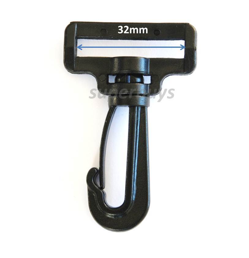 2pc 32mm Black Plastic Swivel Snap Hook Clip Bag Belt Strap Backpack Cord Buckle
