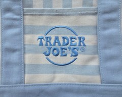 One (1) Trader Joe&rsquo;s Striped Mini Canvas Tote Bag – Light Blue