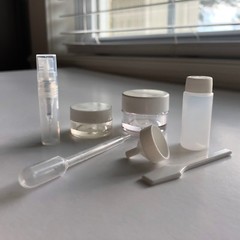 7 pc Travel Container Kit Cosmetic Jars Bottles Pipet Spatula Funnel Sample VB7W