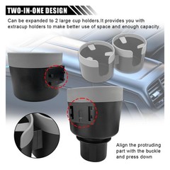 Car Double Cup Holder Extender, 2-in-1 6.16×4.56 inch, Grey