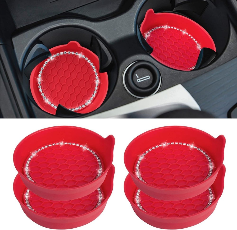 Amooca Car Cup Coaster Universal Non-slip Holders Bling 4 Pack, Red