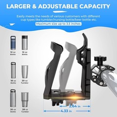 Motorcycle ATV Cup Holder 360° Rotating Crocodile Clamp Fits Bottles up to 3.5in