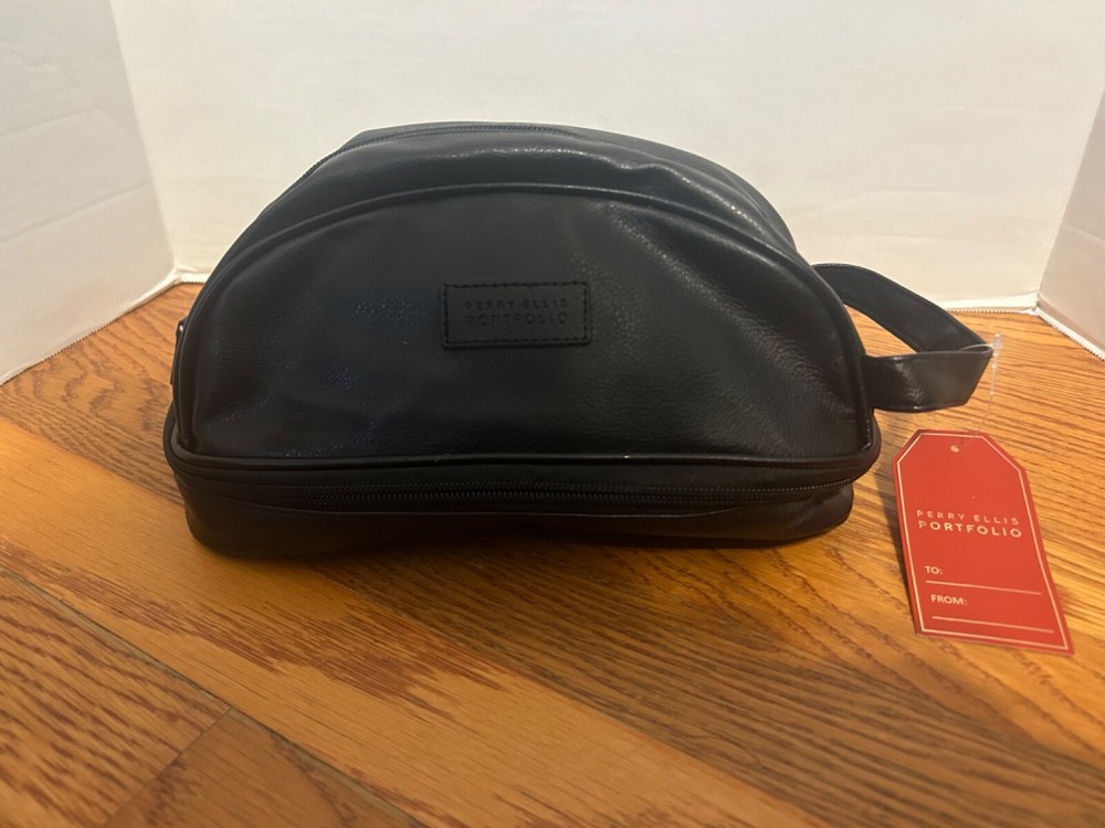 NWT Perry Ellis Portfolio Travel Kit with Bottles Black Shave Bag Grip Bottom