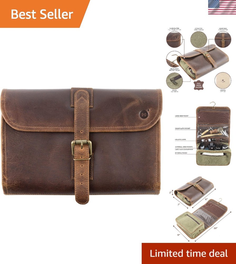 Hanging Toiletry Bag for Men & Women, Leather Travel Bag with Hanging Hook, D…