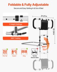 Bed Rail for Elderly, Foldable & Extendable Bedside Assist Rail with Side Handle