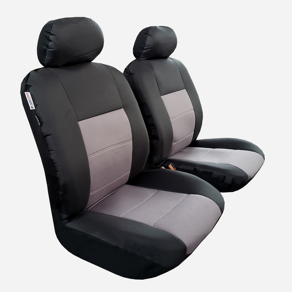 Universal Heavy Duty Canvas Car Seat Covers Front Pair Black Grey