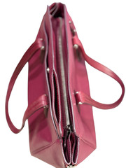 Tumi Travel burgundy leather tote / handbag expendable with double zipper READ