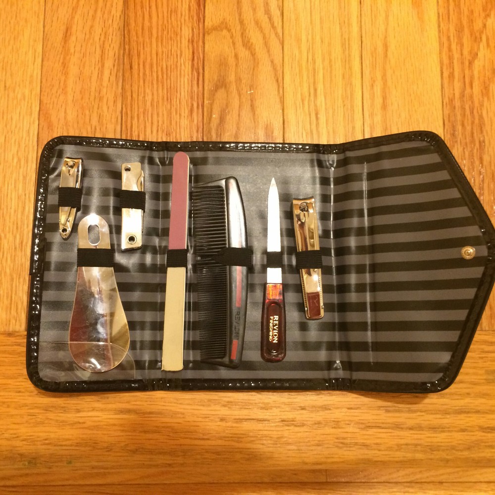 Black & Gray Striped Travel Bathroom Case & Accessories