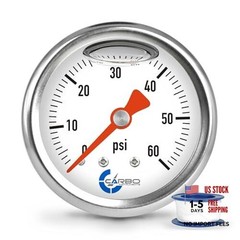 1-1/2&Prime; Fuel Pressure Gauge, Stainless Steel Case 304, Chrome 60 PSI Back Mount