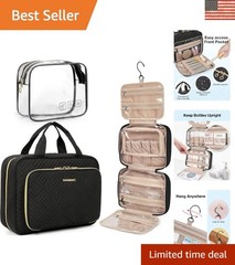 Travel Toiletry Bag & TSA Approved Hanging Makeup Organizer in Elegant Black