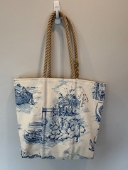 Sea Bags Maine Fishing Village Medium Tote with hemp handles. Cell phone pocket