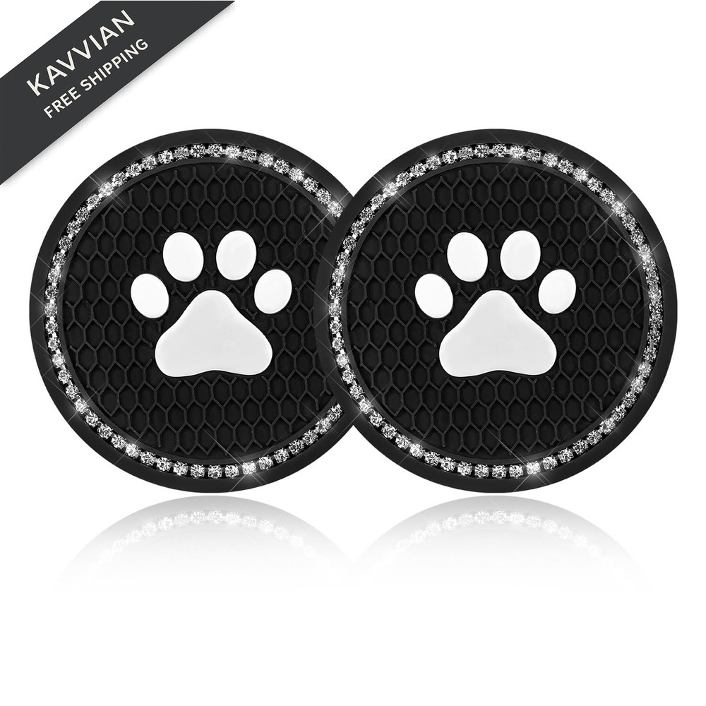 ZNDAW 2 PCS Bling Paw Car Cup Holder Coaster, 2.75×2.76×0.2 inches, Black