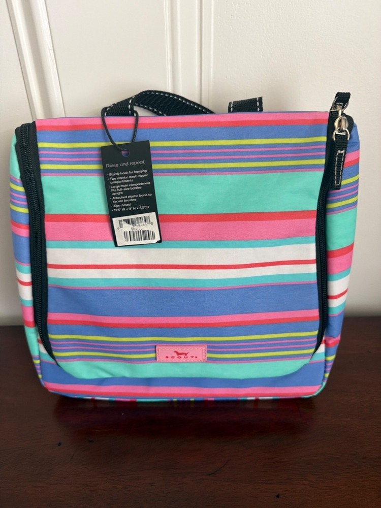 Scout Hanging Toiletry Bag Striped Multi-Color With Mesh Pockets & Hook 11.5&Prime; W