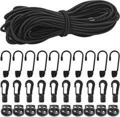 3/16&Prime;Bungee Shock Cords with Hooks,65 Feet 3/16 inch x 65 feet, Black, Black