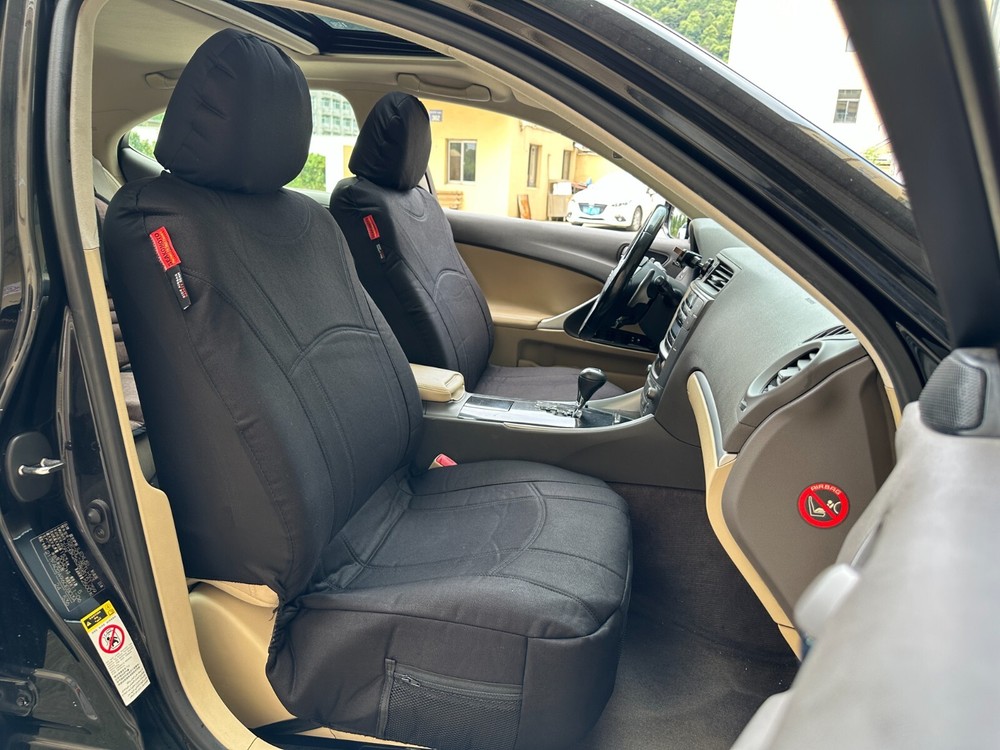 Universal 18 Ounce Heavy Duty Cotton Canvas Truck Seat Covers Front Sport Black