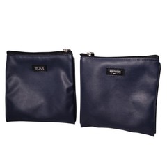 TUMI for Delta Navy Blue Faux Leather Travel Amenity Pouch Set of 2 Zippered