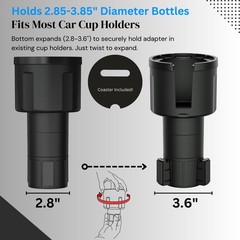 Swigzy Car Cup Holder Expander (Long Base) Holds 18-40 oz Base), Black