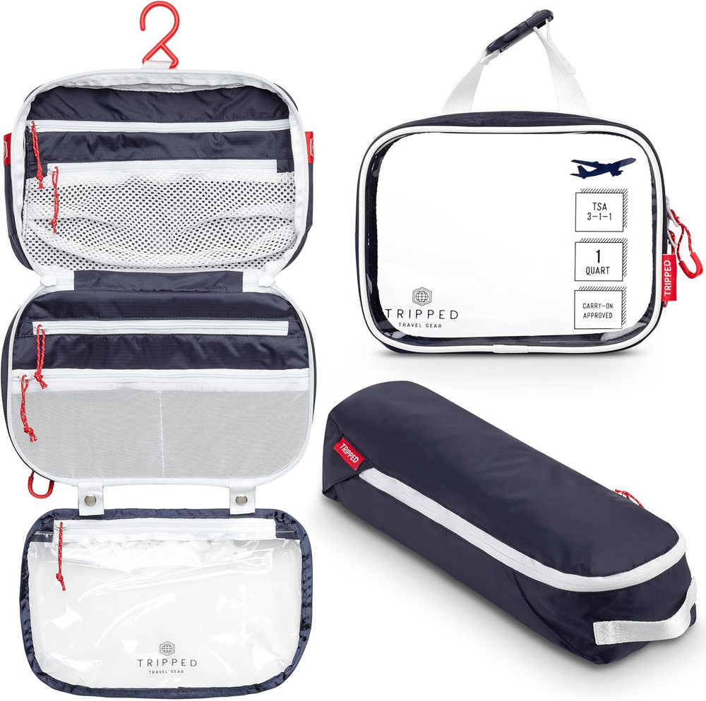 Travel Toiletry Bag Set: Hanging Bag, TSA Liquid Bag & Organizer Pouch