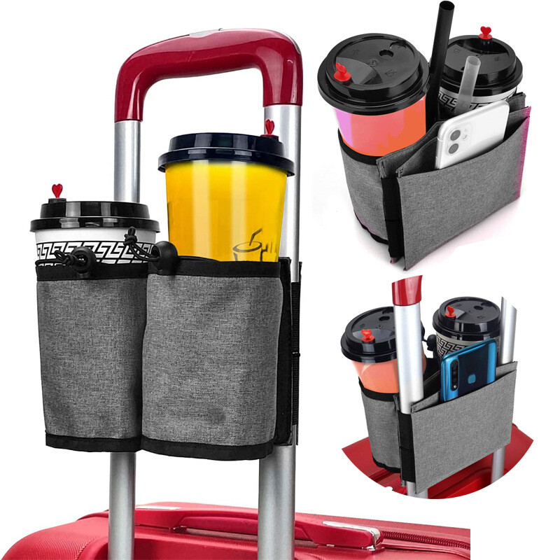 Luggage Travel Cup Holder,Suitcase Beverage Storage Bag Traveler Accessorie Gray