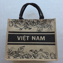 Vietnam Eco Friendly Reusable Tote Bag – Black & Dark Ecru – 13&Prime; x 11&Prime; x 6&Prime;