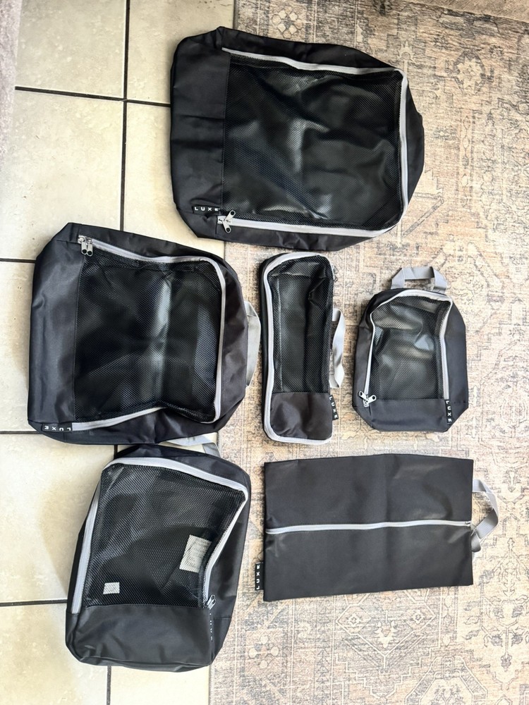 LUXE Black Packing 6 Cubes Set Travel Organizer for Luggage Suitcase and Carry-O
