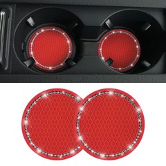 2 Pack Bling Cup Holder Coaster, 2.75 Inch Crystal Rhinestone Car Red