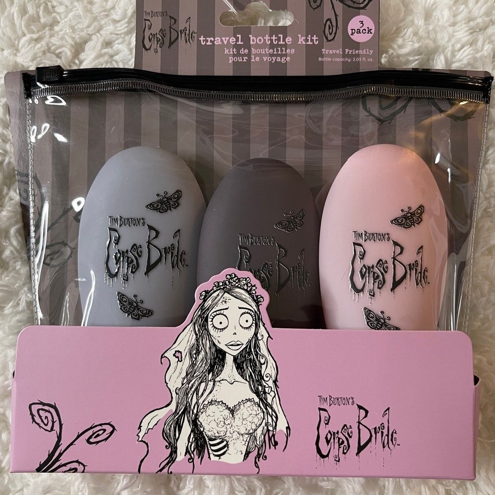 Mad Beauty Tim Burton&rsquo;s Corpse Bride Travel Bottle Kit Set NEW 3 pack plus pouch