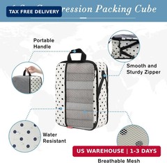U+U 6 Set Compression Packing Cubes, Travel Organizers (Polka Dot) | Space-Savin