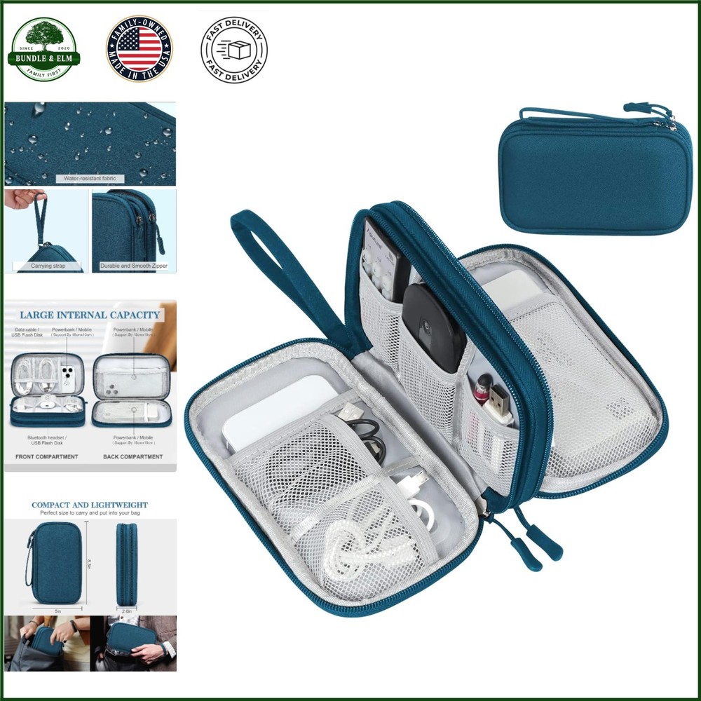 Double Layer Portable Electronics Pouch with Zipper Closure and Compartments