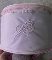 ABC breast form Pink Travel Case with Zipper & Handle, Floral Embroidery