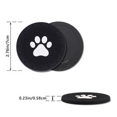Piburth 4 Pack Car Cup Holder Coasters, Dog Paw Insert Coaster, Black
