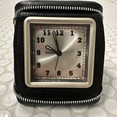 Vintage Pottery Barn Lightweight Black Leather Zippered Travel Clock (B523)dk