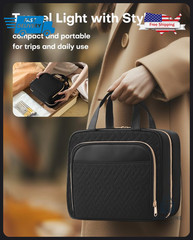 Hotor Hanging Travel Toiletry Bag – Black Polyester Organizer with Metal Hook
