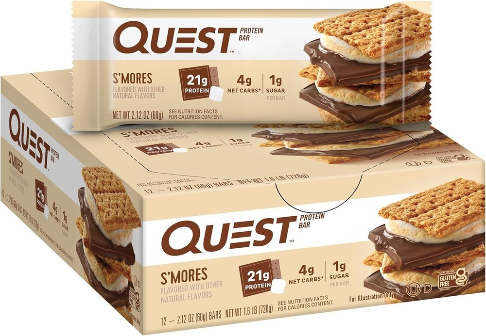 Quest Nutrition S&rsquo;Mores Protein Bars, 21g Protein, 1g Sugar, 4g Net Carb, Gluten