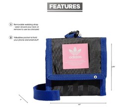 Adidas Originals Neck Pouch Black Blue Crossbody Travel Wallet Festival Bag New