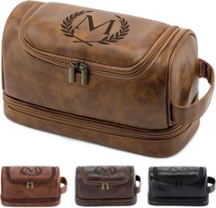 Personalized Toiletry Bag Travel Gifts for Men Him, Laser-Engraved Initial Wa