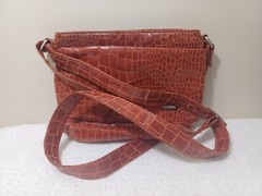 Travelon VTG Crossbody Anti- theft Orange Purse Multiple Pockets Zippered Croco