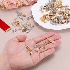 200pcs 6mm ribbon terminals with clamps for DIY, striped texture, white K