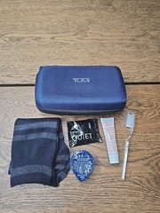 TUMI for Delta Hard Case Shell Toiletry Cosmetic Travel Ameneties Kit INCOMPLETE