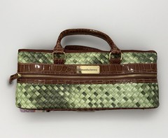 Samantha Brown Insulated Wine Lunch Purse Basketweave Blue & Brown 2 Pockets Zip