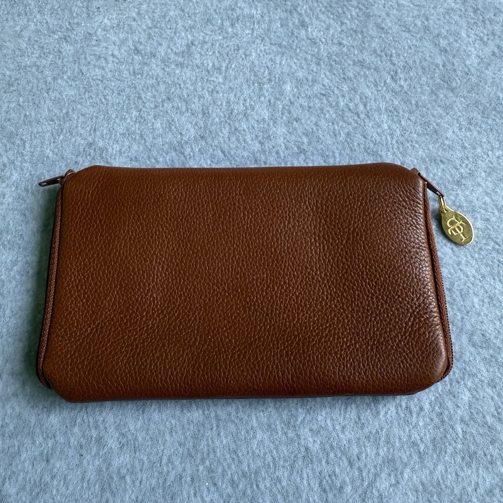 St Thomas Brown Cowhide Leather Travel Pouch Storage Organizer 2 Pocket Zip Side