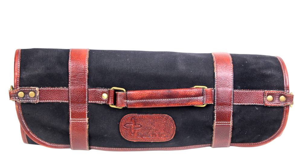 Boldric India BLACK CANVAS BROWN GENUINE LEATHER BELTED KNIFE BAG FOLDER CASE