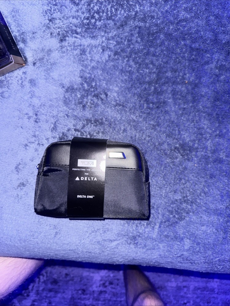 Delta One TUMI Travel Amenity Kit Black Bag w/ Mask, Ear Plugs, Pen, etc
