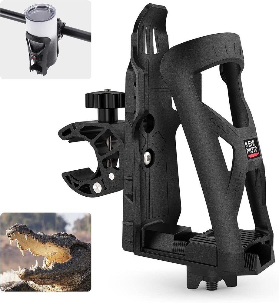 Motorcycle ATV Cup Holder 360° Rotating Crocodile Clamp Fits Bottles up to 3.5in