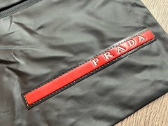Prada Toiletry Bag Travel Wash Case Black Red Stripe Logo Zip