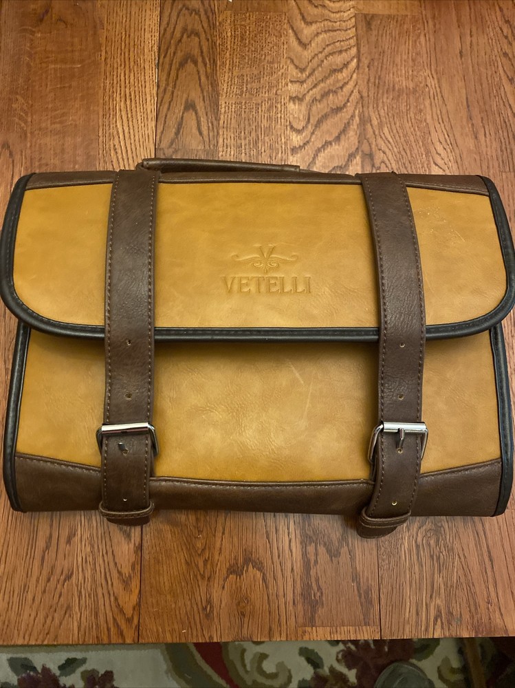 Vetelli Brown Vegan Leather ,Canvas Travel Accessory ,Case ,Hanging Bag