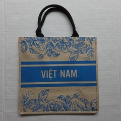 Vietnam Eco Friendly Reusable Tote Bag – Light Blue & Dark Ecru 16&Prime; x 15&Prime; x 6&Prime;