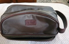 Penguin Men Green W/Brown Faux Leather Zip Travel Luggage Shave Kit Bag Pouch