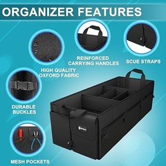 Extra Large Trunk Organizer 98L Collapsible Car Storage Trunk XX-Large Black