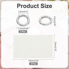 11.6mm 925 Sterling Silver Spring Rings, 2Pcs Round Clasps, Silver Color